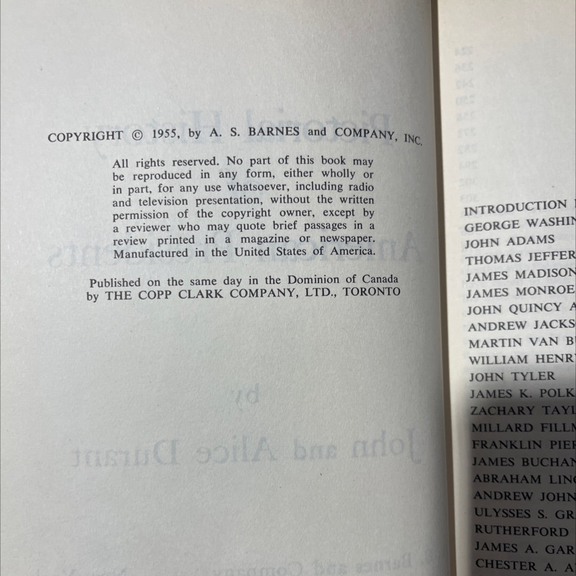ma pictorial history of 7900 a american presidents book, by John and Alice Durant, 1955 Hardcover image 3