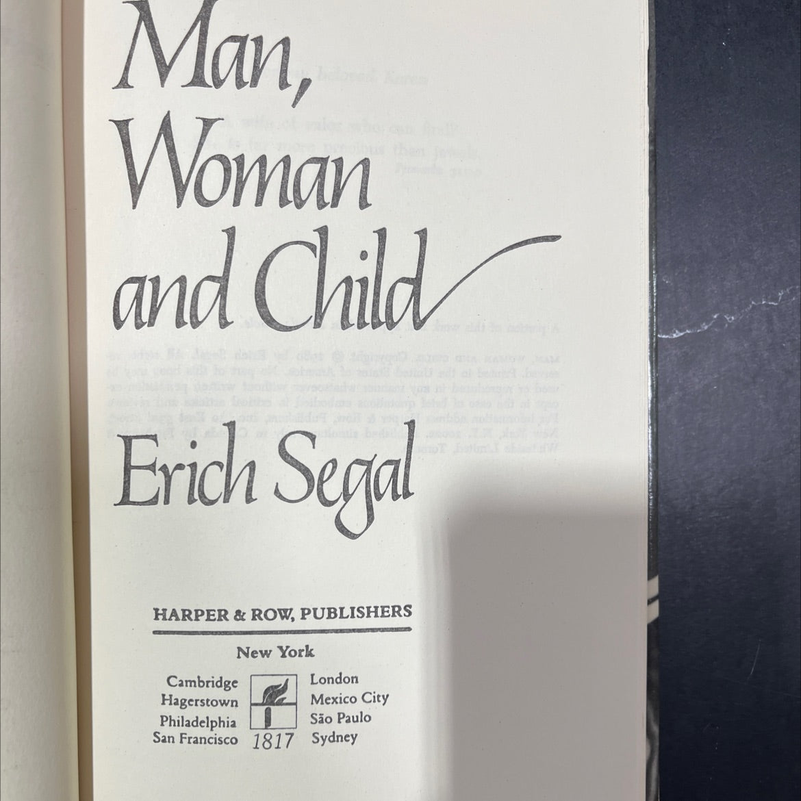 man, woman and child book, by Erich Segal, 1980 Hardcover image 2