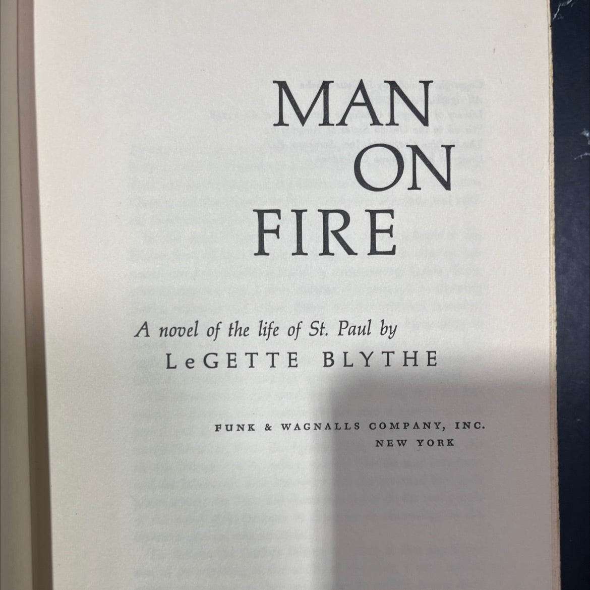 man on fire book, by legette blythe, 1964 Hardcover image 2