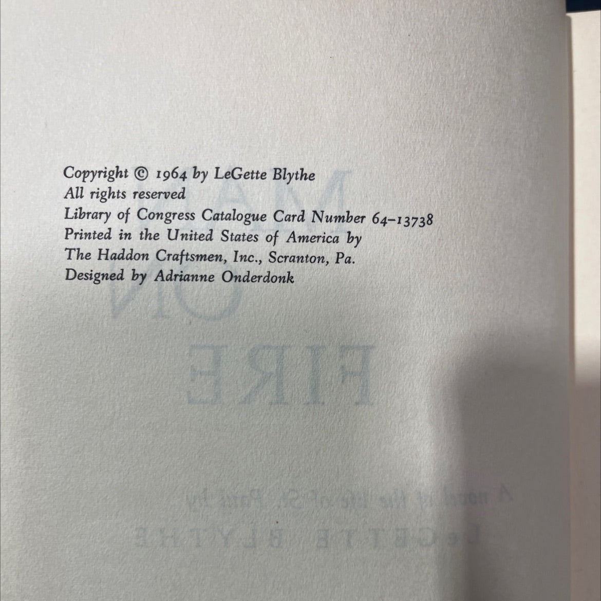 man on fire book, by legette blythe, 1964 Hardcover image 3