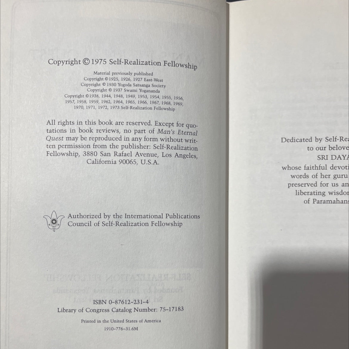 man's eternal quest and other talks book, by paramahansa yogananda, 1976 Hardcover image 3