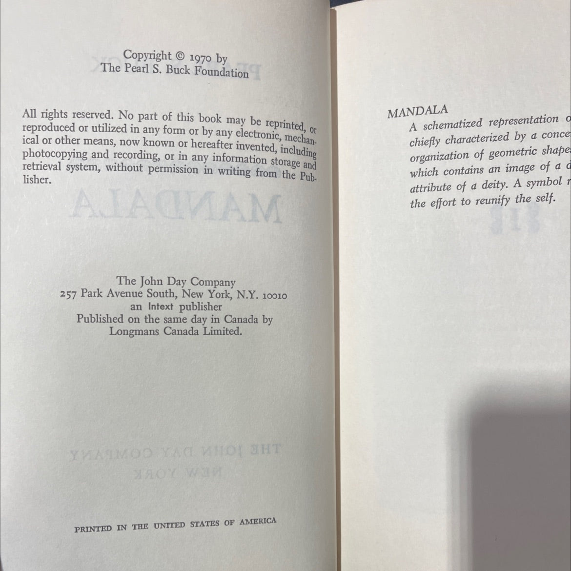 mandala book, by pearl s. buck, 1970 Hardcover image 3