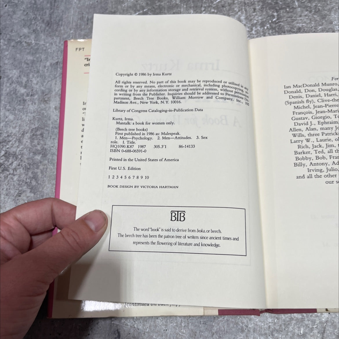 mantalk a book for women only book, by Irma Kurtz, 1986 Hardcover image 3