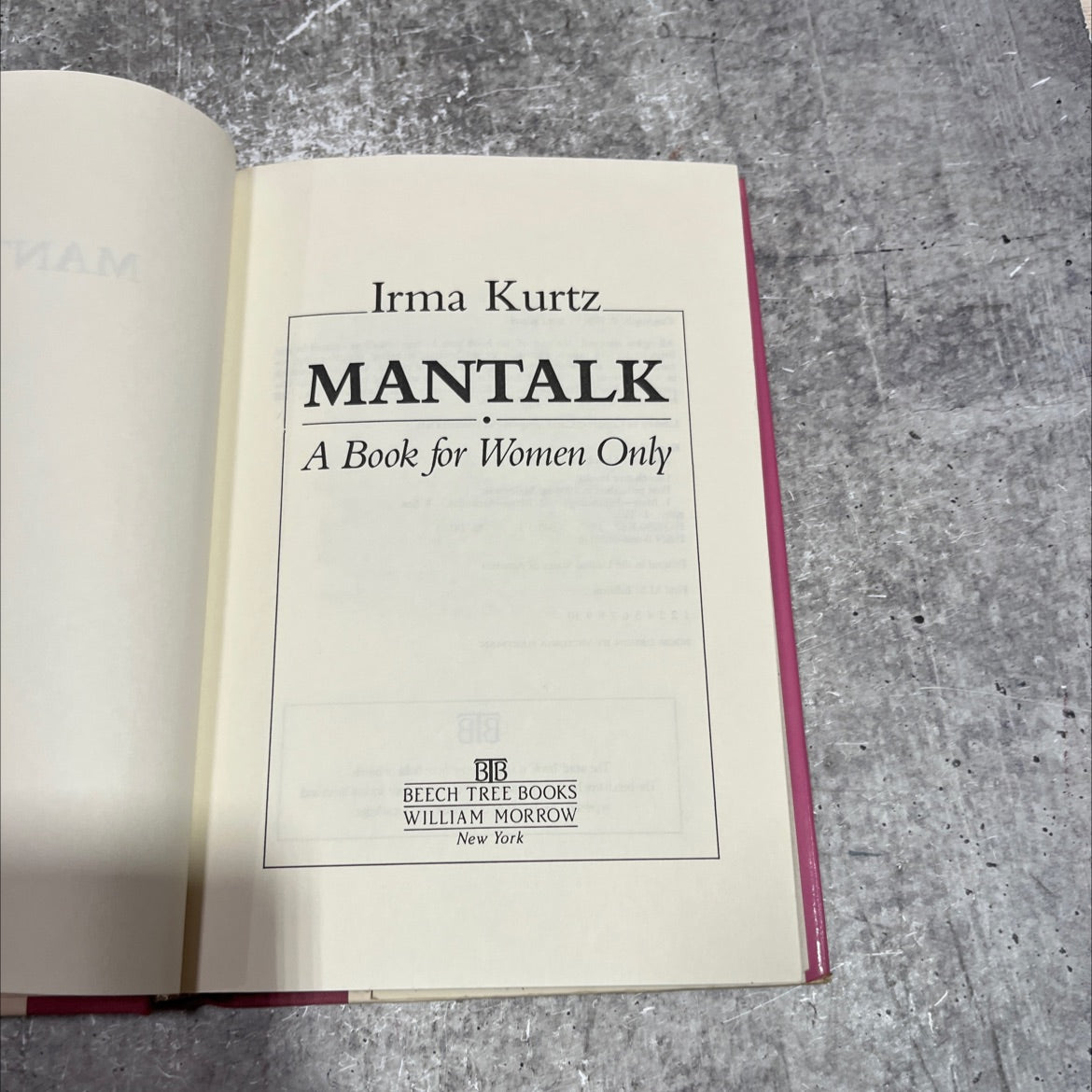 mantalk a book for women only book, by Irma Kurtz, 1986 Hardcover image 2