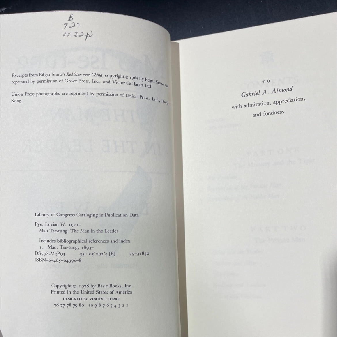 mao tse-tung the man in the leader book, by Lucian W. Pye, 1976 Hardcover image 3