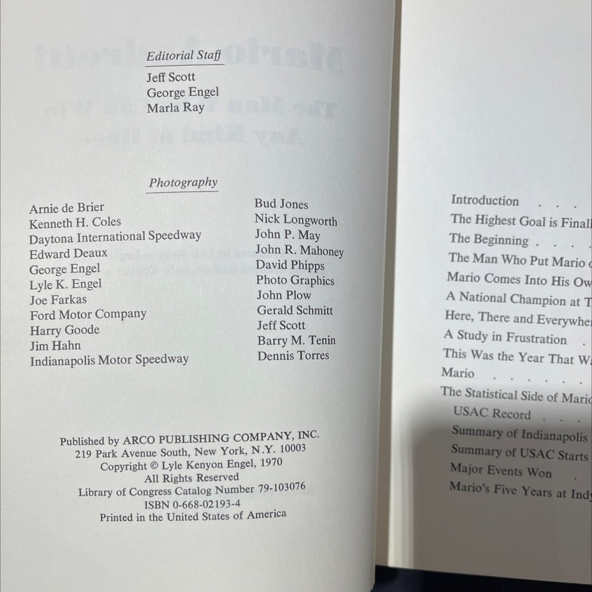 mario andretti the man who can win any kind of race book, by Lyle Kenyon Engel, 1970 Hardcover image 3