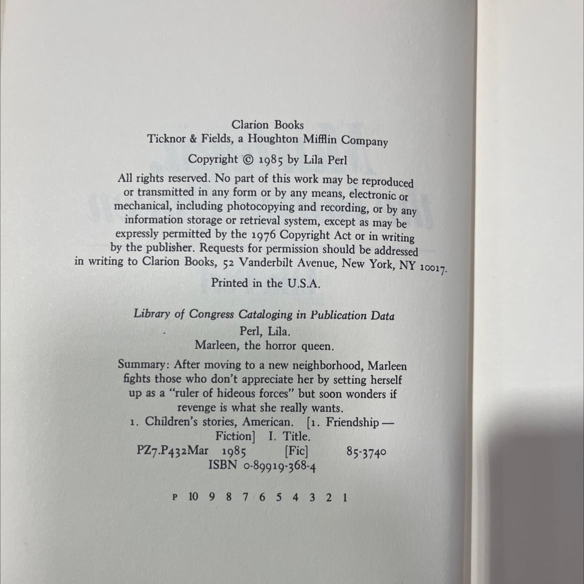 marleen, the horror queen book, by Lila Perl, 1985 Hardcover image 3