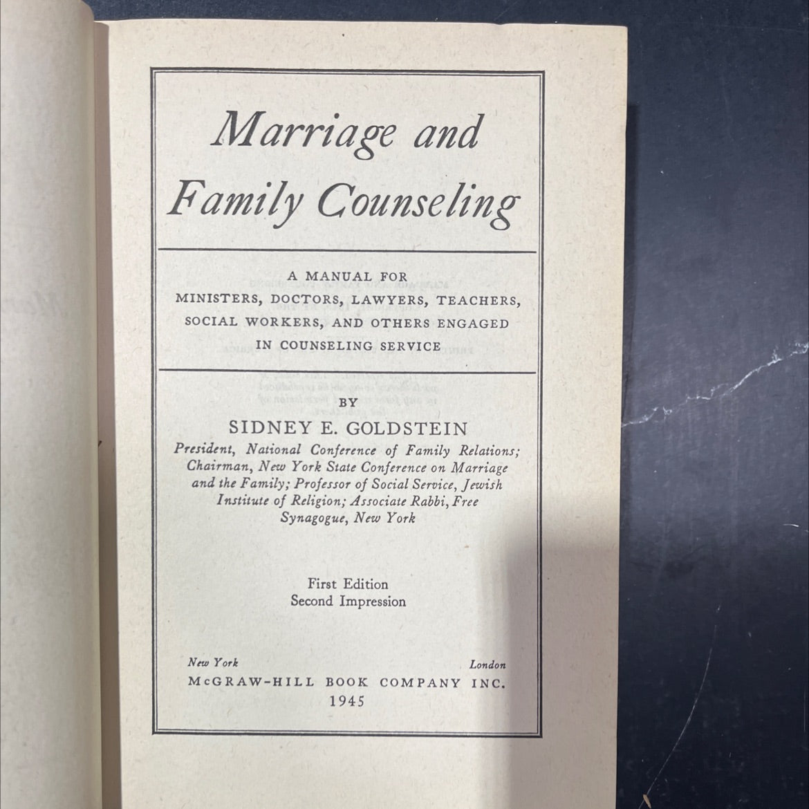 marriage and family counseling book, by sidney e. goldstein, 1945 Hardcover image 2