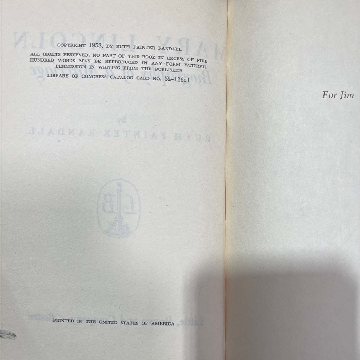 mary lincoln biography of a marriage book, by ruth painter randall, 1953 Hardcover image 3