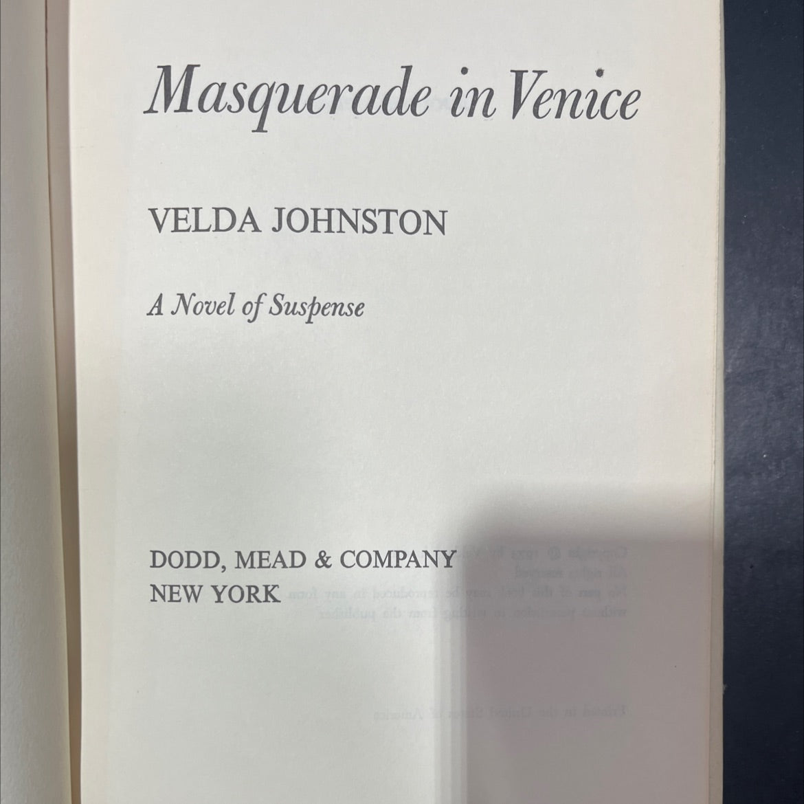 masquerade in venice book, by velda johnston, 1973 Hardcover image 2