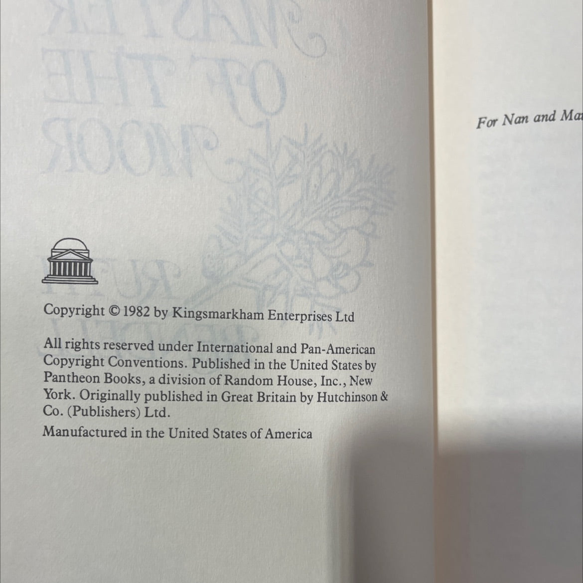 master of the moor book, by ruth rendell, 1982 Hardcover image 3