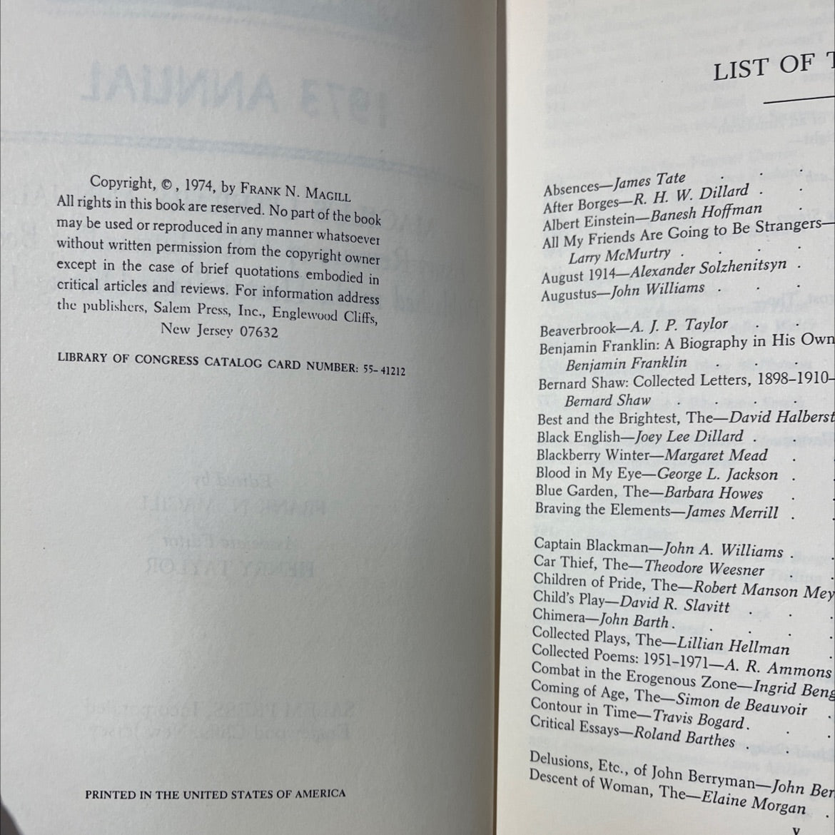 masterplots 1973 annual magill's literary annual book, by frank n. magill, 1974 Hardcover, Vintage image 3