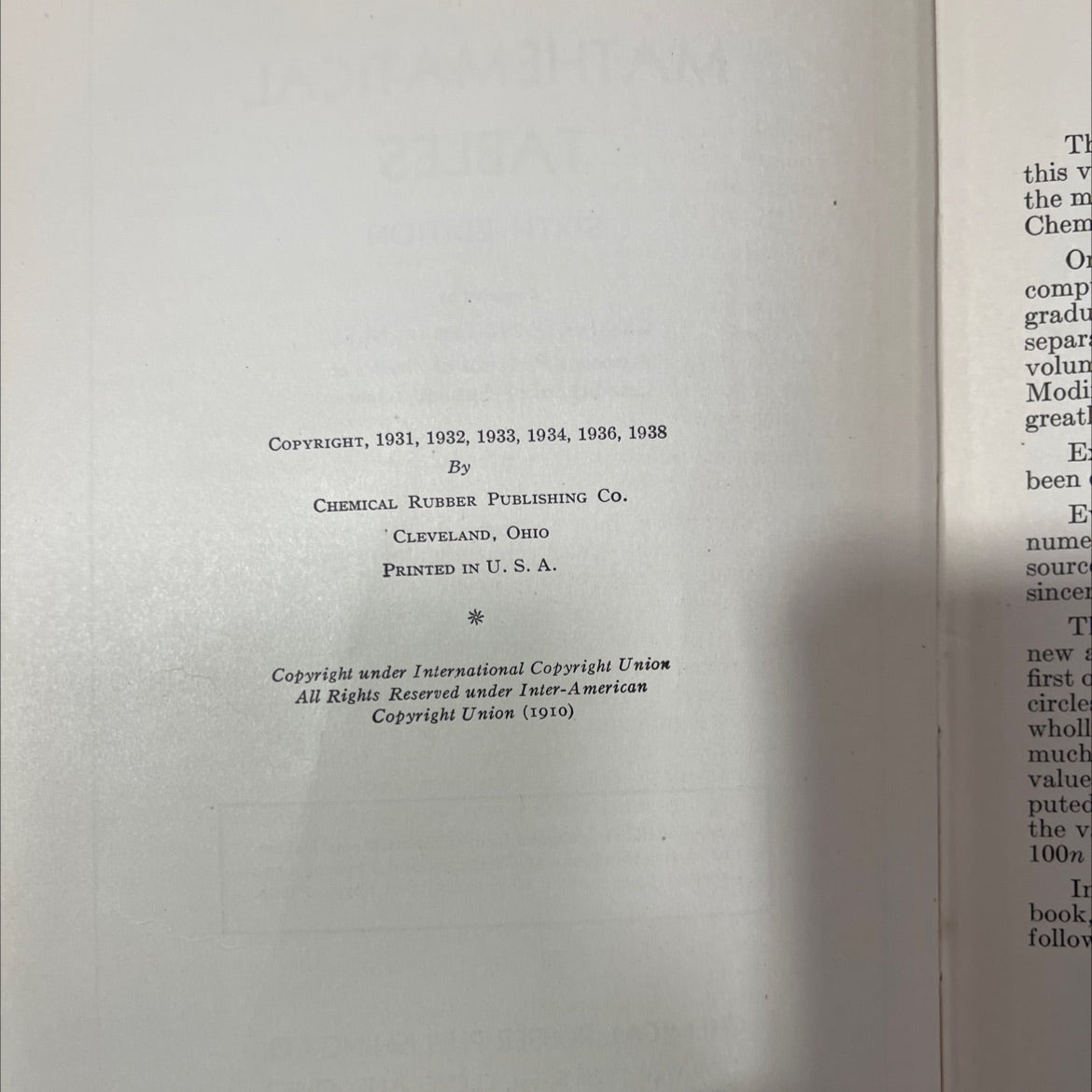 mathematical tables sixth edition book, by Charles D. Hodgman, 1938 Leather, Antique image 3