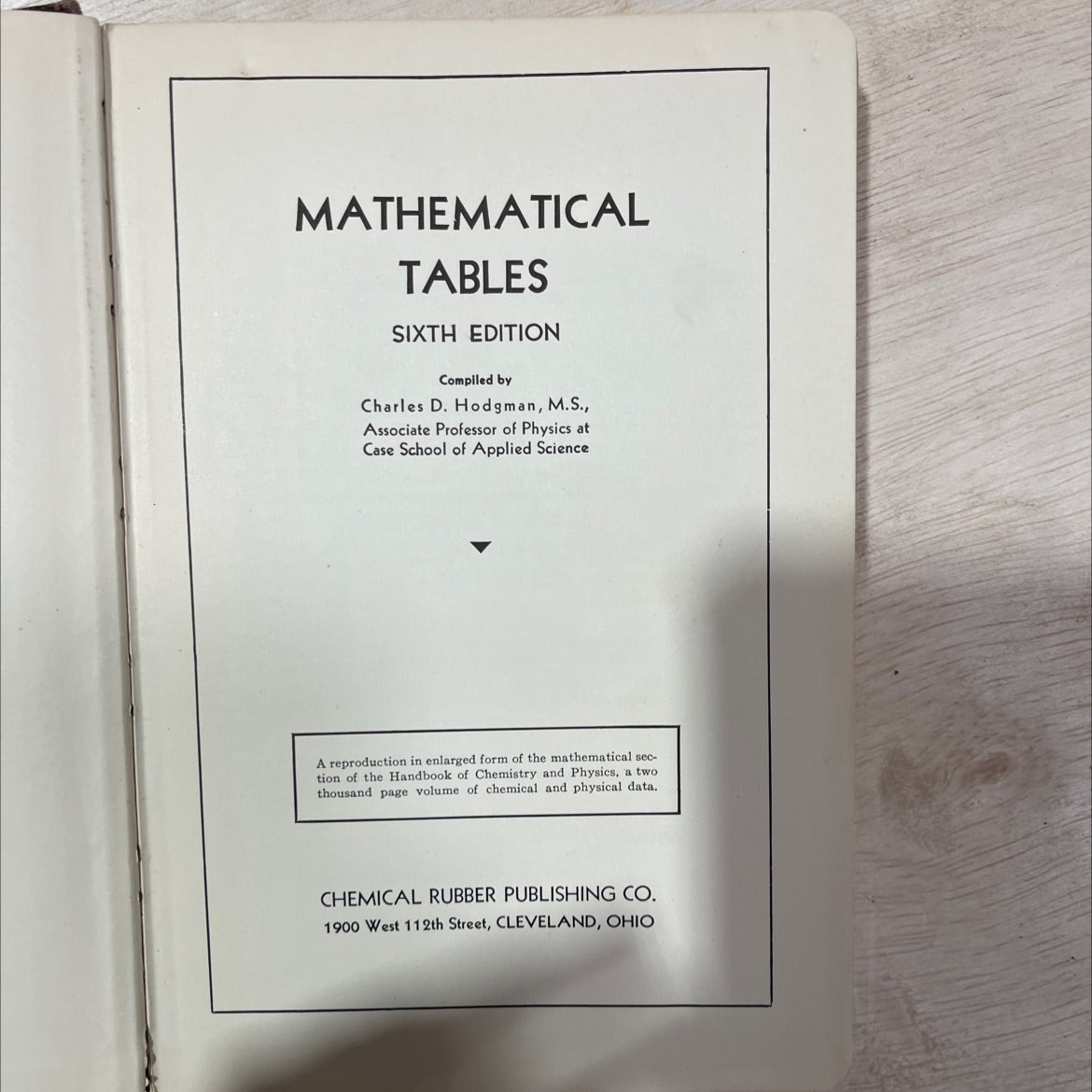 mathematical tables sixth edition book, by Charles D. Hodgman, 1938 Leather, Antique image 2