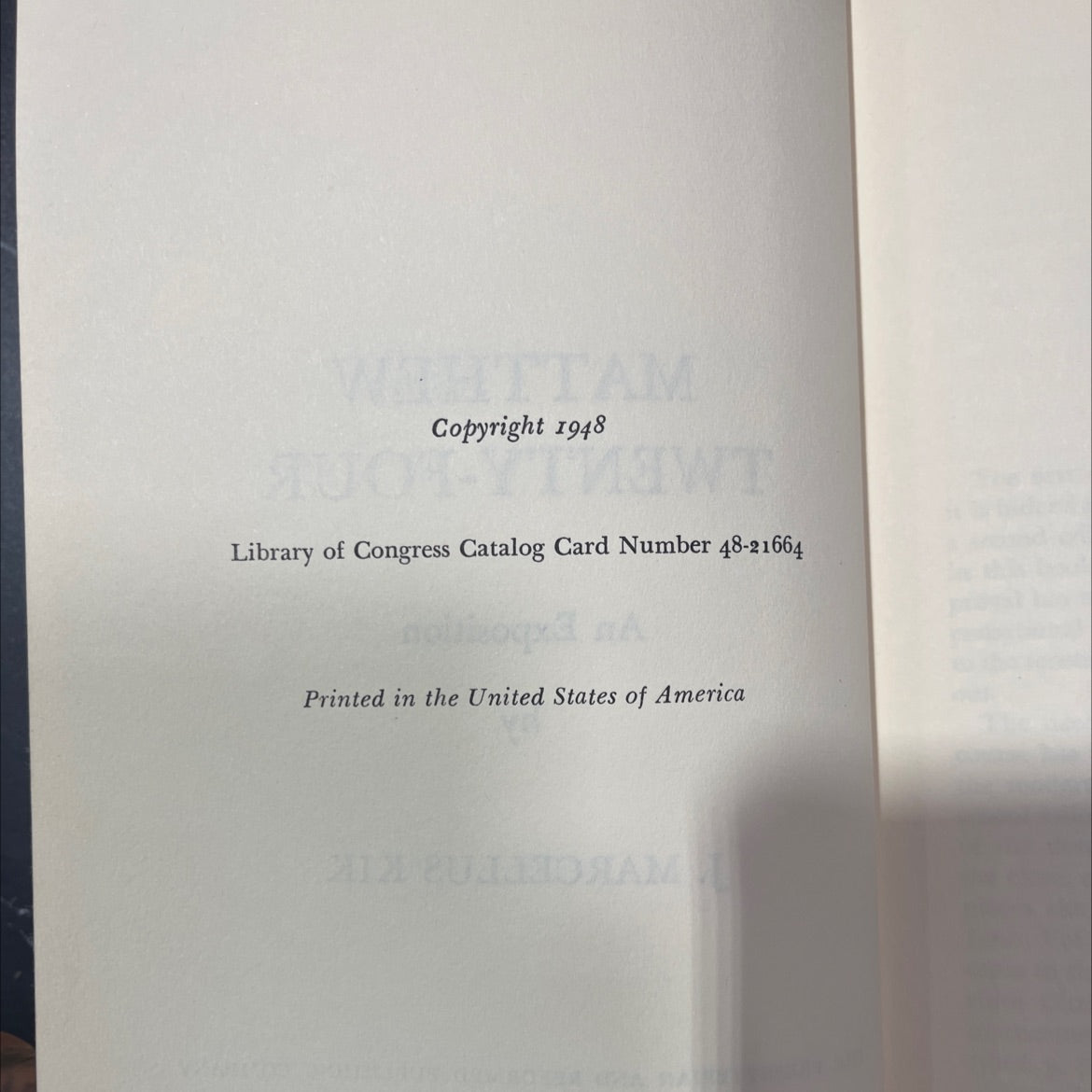matthew twenty-four an exposition book, by j. marcellus kik, 1948 Hardcover image 3