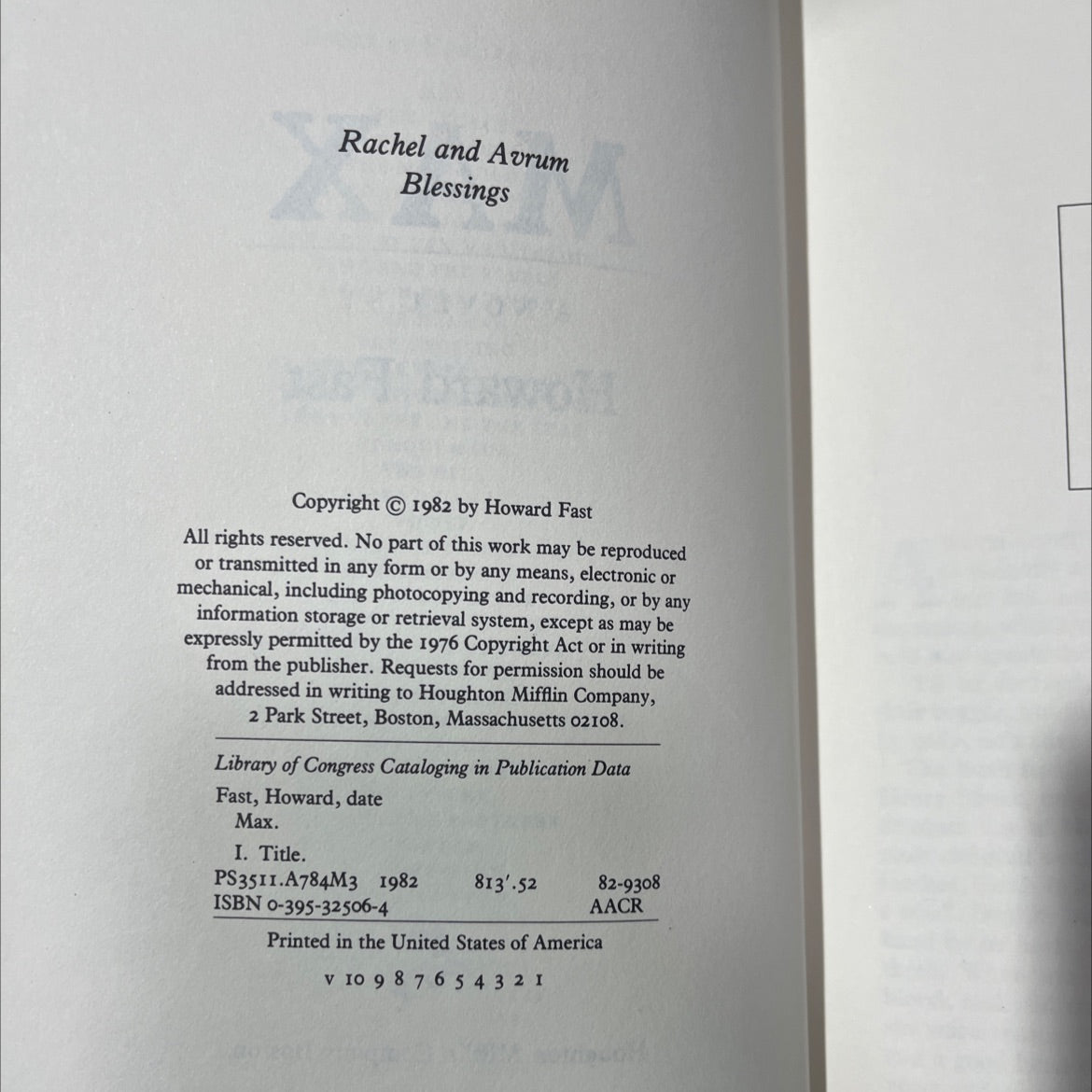 max book, by Howard Fast, 1982 Hardcover image 3