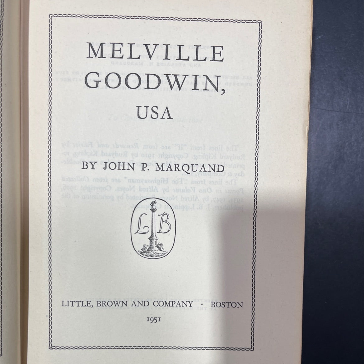 melville goodwin, usa book, by john p. marquand, 1951 Hardcover image 2