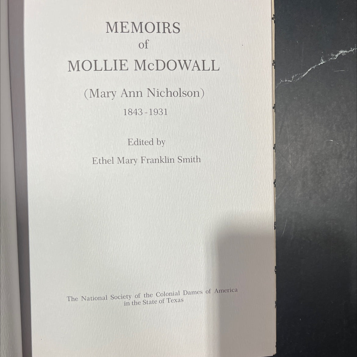 memoirs of mollie mcdowall book, by mary ann nicholson, 1978 Hardcover image 2