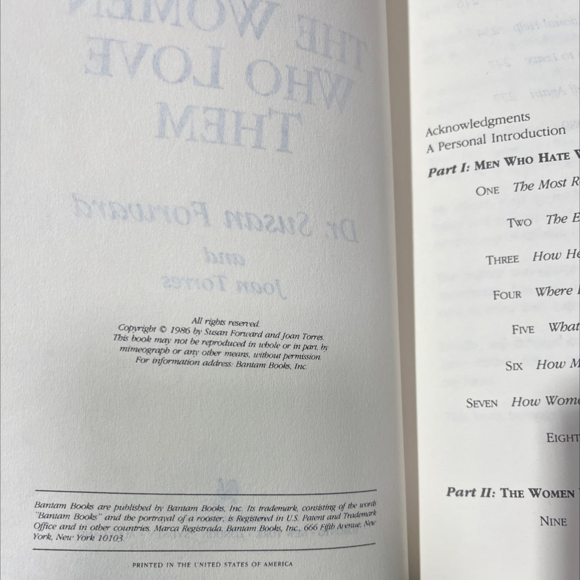 men who hate women & the women who love them book, by Dr. Susan Forward and Joan Torres, 1986 Hardcover image 3