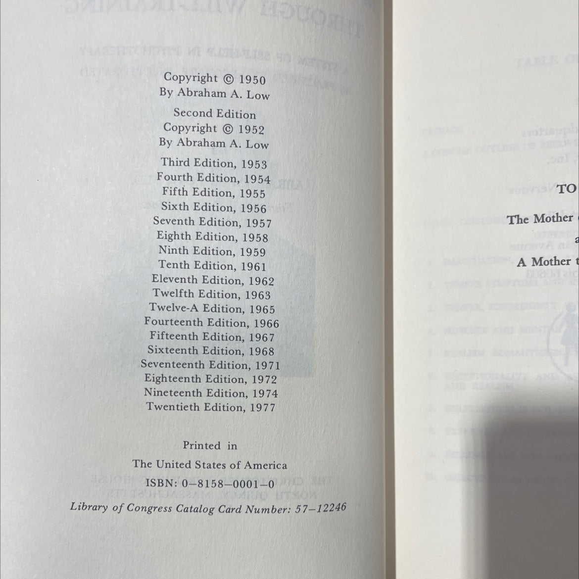 mental health through will-training book, by abraham a. low, m.d., 1974 Hardcover image 3