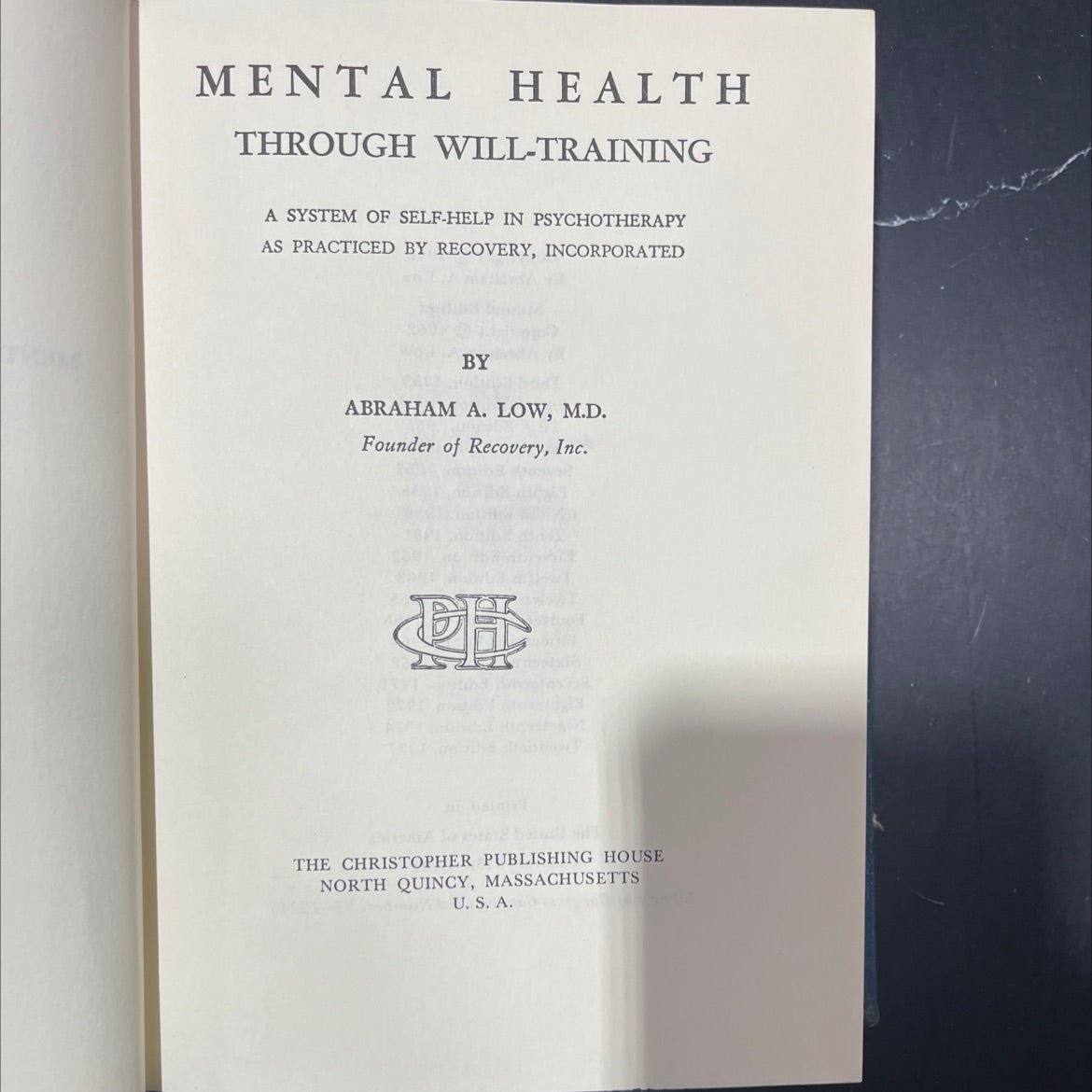 mental health through will-training book, by abraham a. low, m.d., 1974 Hardcover image 2