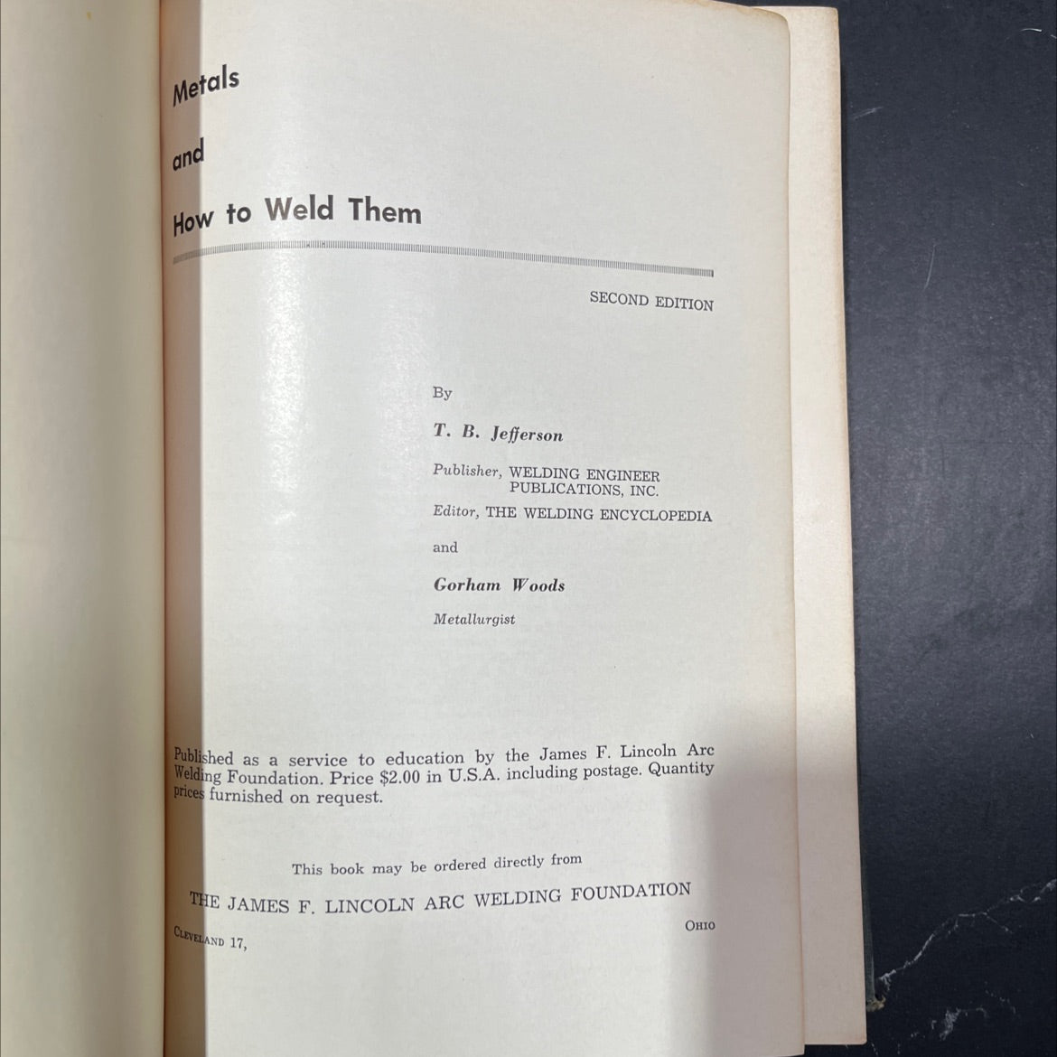 metals and how to weld them book, by t. b. jefferson, 1962 Hardcover image 2