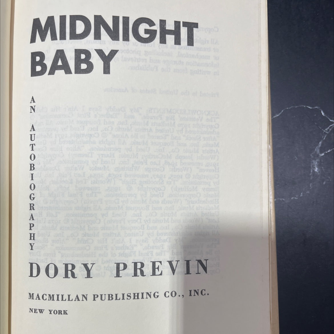 midnight baby an autobiography book, by dory previn, 1976 Hardcover image 2