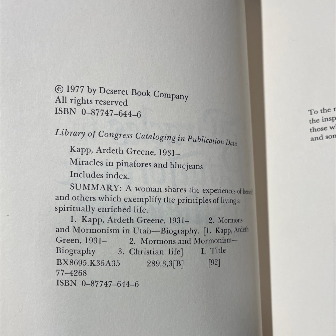 miracles in pinafores and bluejeans book, by Ardeth Greene Kapp, 1977 Hardcover image 3