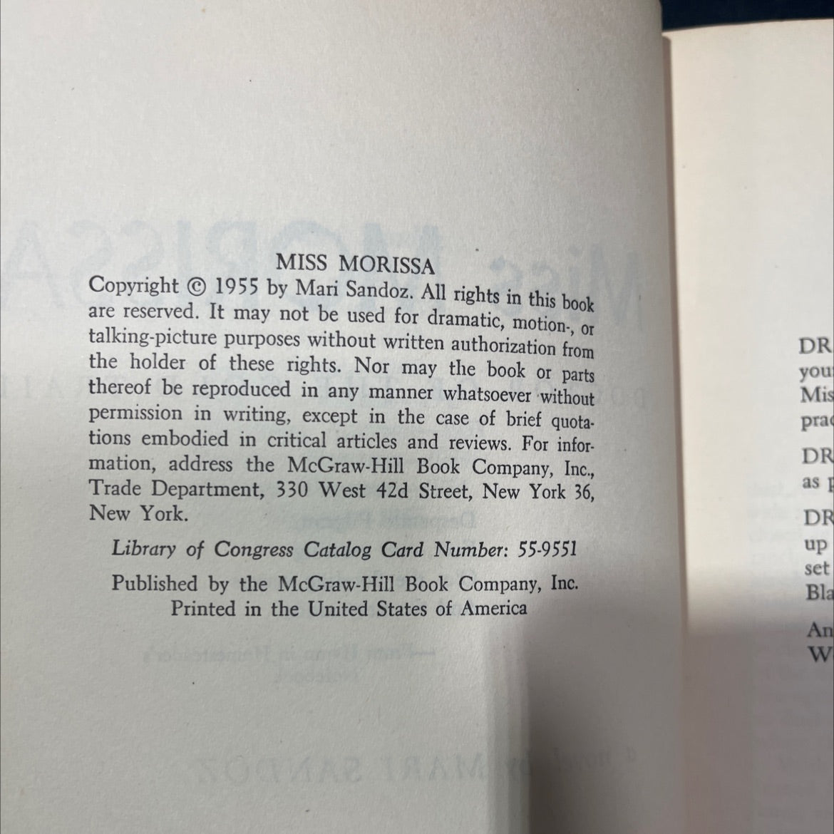 miss morissa doctor of the gold trail book, by mari sandoz, 1955 Hardcover image 3