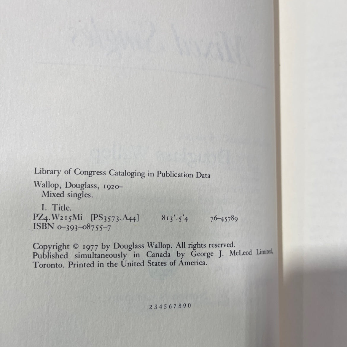 mixed singles book, by douglass wallop, 1977 Hardcover image 3
