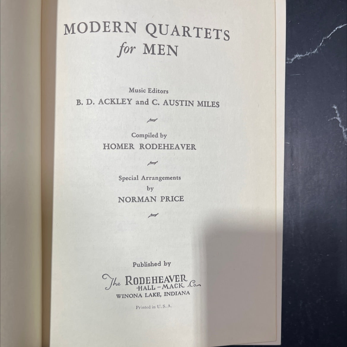 modern quartets for men book, by homer rodeheaver, unknown Hardcover image 2