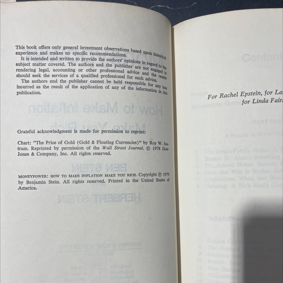 moneypower how to make inflation make you rich book, by ben stein with herbert stein, 1979 Hardcover image 3