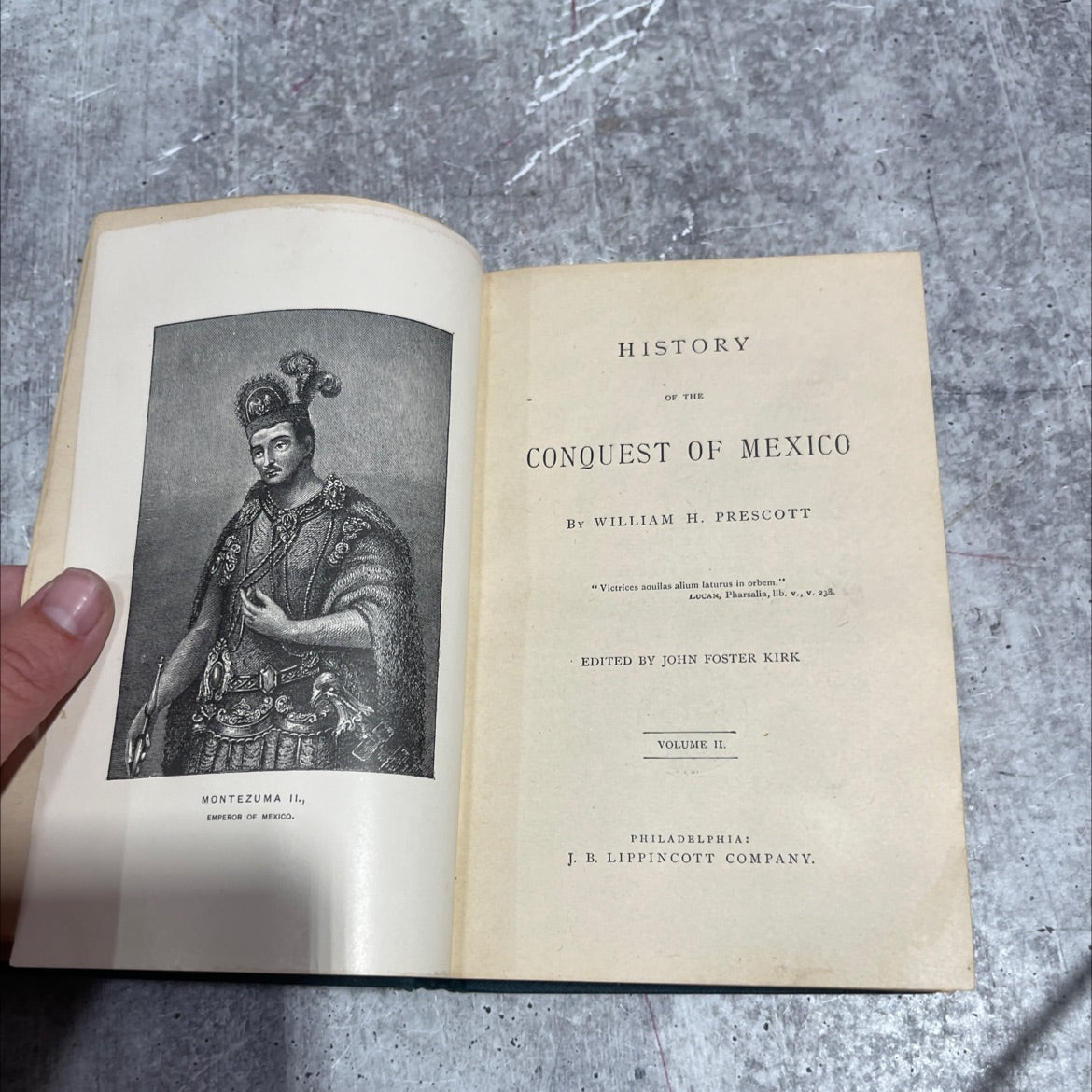montezuma ii., emperor of mexico. history of the conquest of mexico book, by william h. prescott, 1873 Hardcover image 2