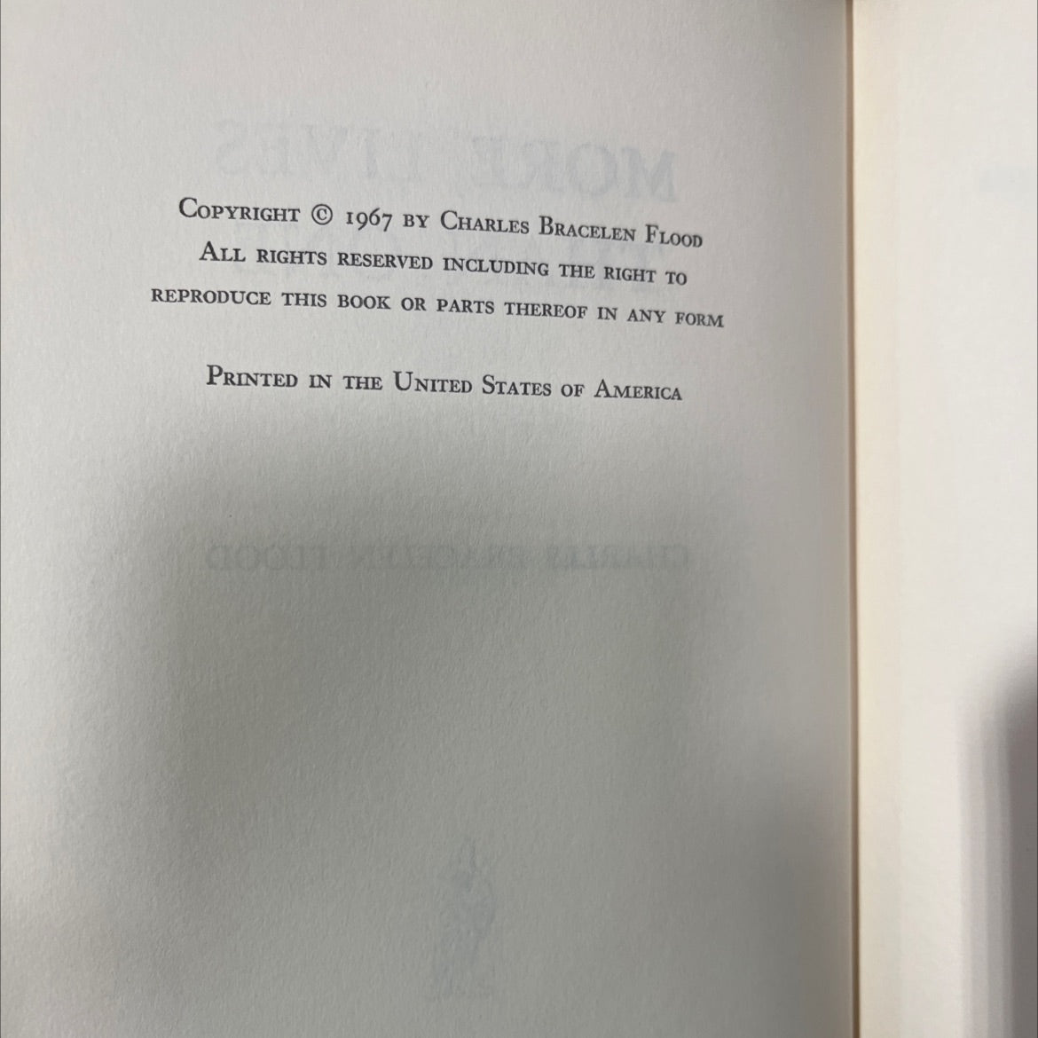 more lives than one book, by charles bracelen flood, 1967 Hardcover image 3