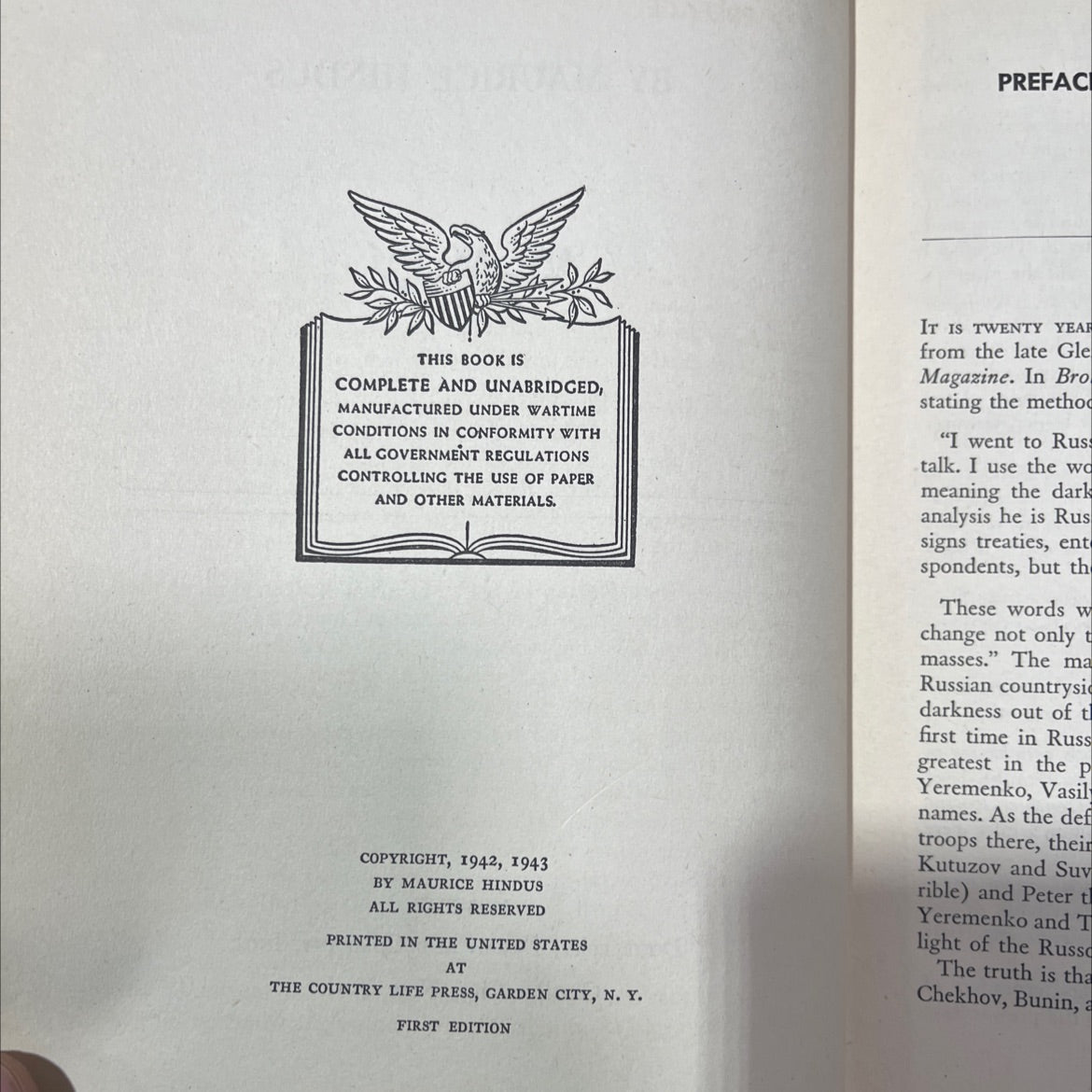 mother russia book, by maurice hindus, 1943 Hardcover image 3