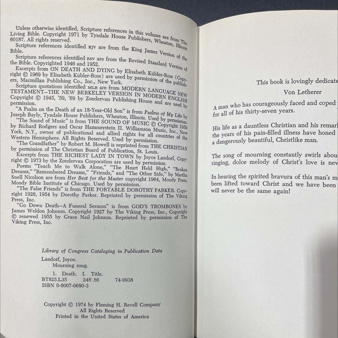 mourning song book, by joyce landorf, 1974 Hardcover image 3