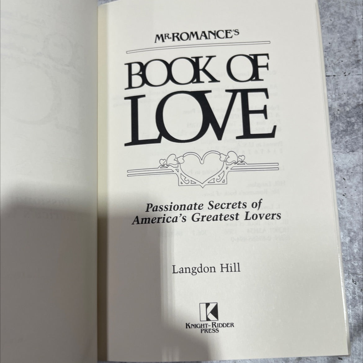 mr. romance's book of love book, by Langdon Hill, 1986 Hardcover image 2