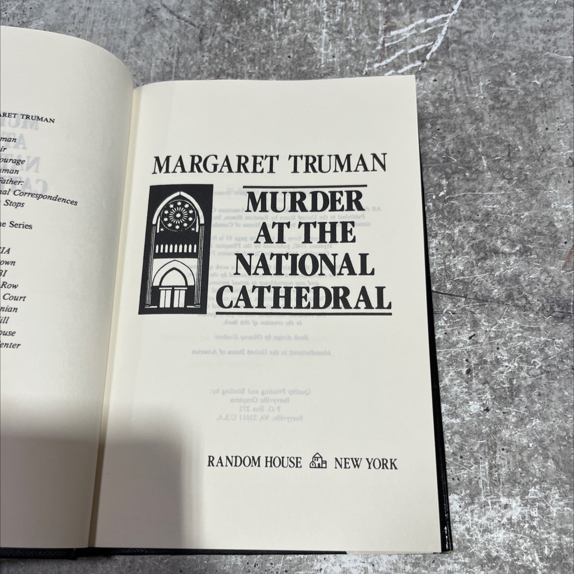 murder at the national cathedral book, by margaret truman, 1990 Hardcover image 2