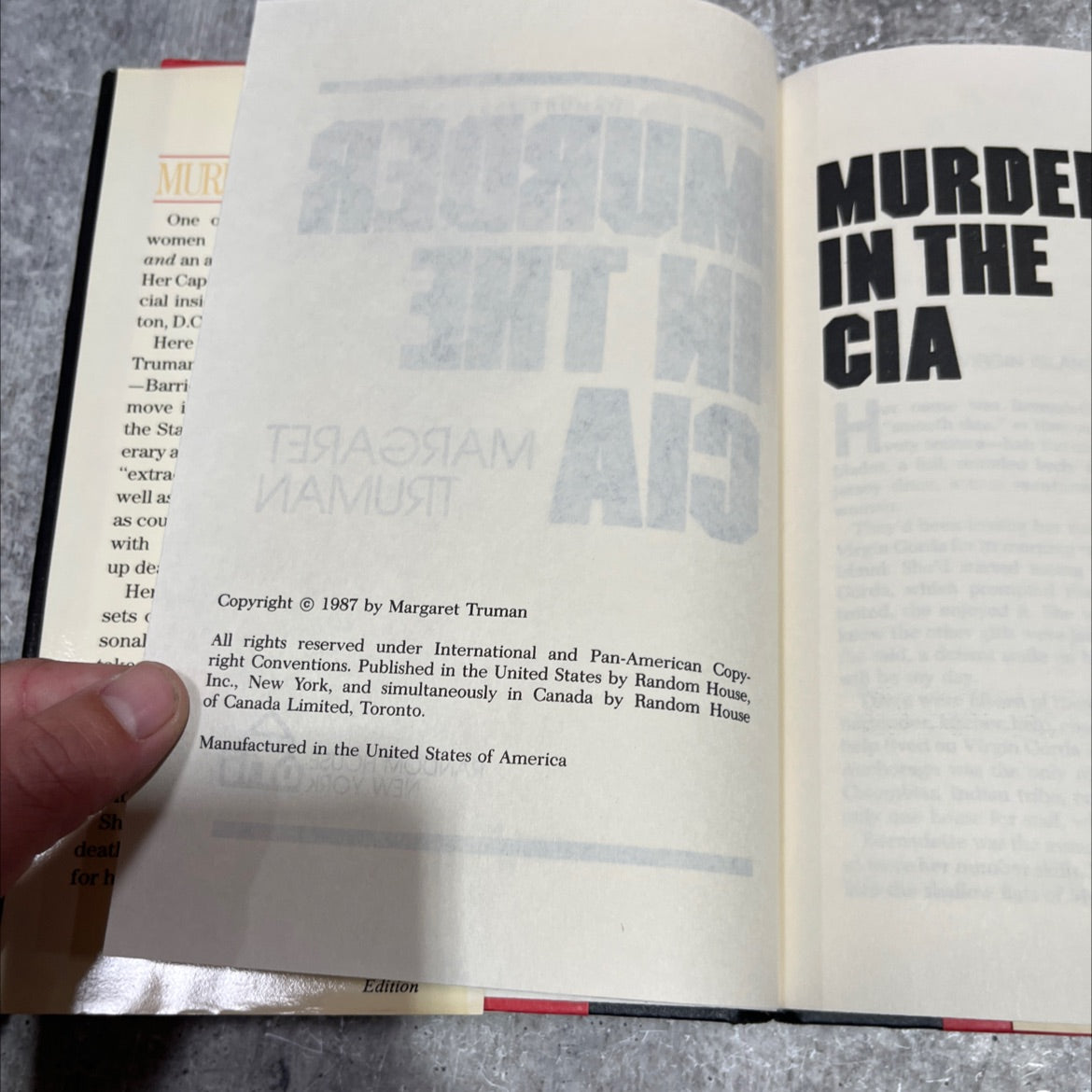 murder in the cia book, by margaret truman, 1987 Hardcover image 3
