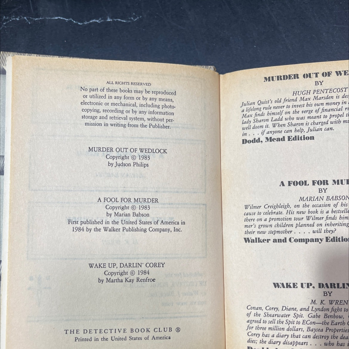 murder out of wedlock book, by hugh pentecost, 1983 Hardcover image 3