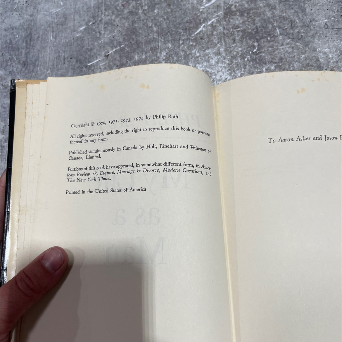 my life as a man book, by philip roth, 1974 Hardcover image 3