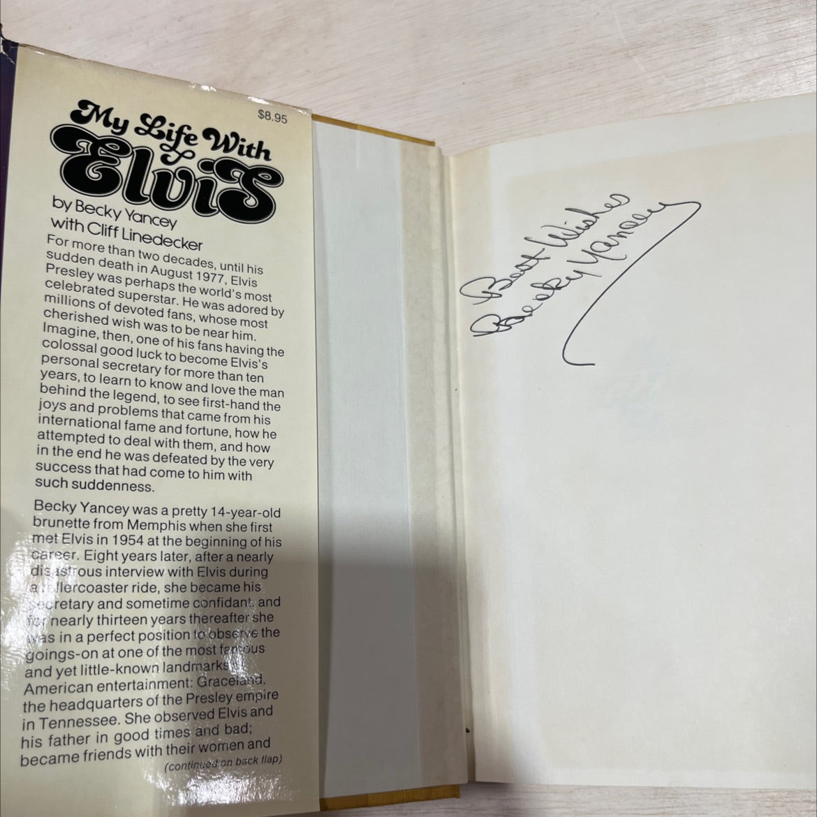 SIGNED my life with elvis book, by becky yancey with cliff linedecker, 1977 Hardcover, First Edition, Vintage image 4