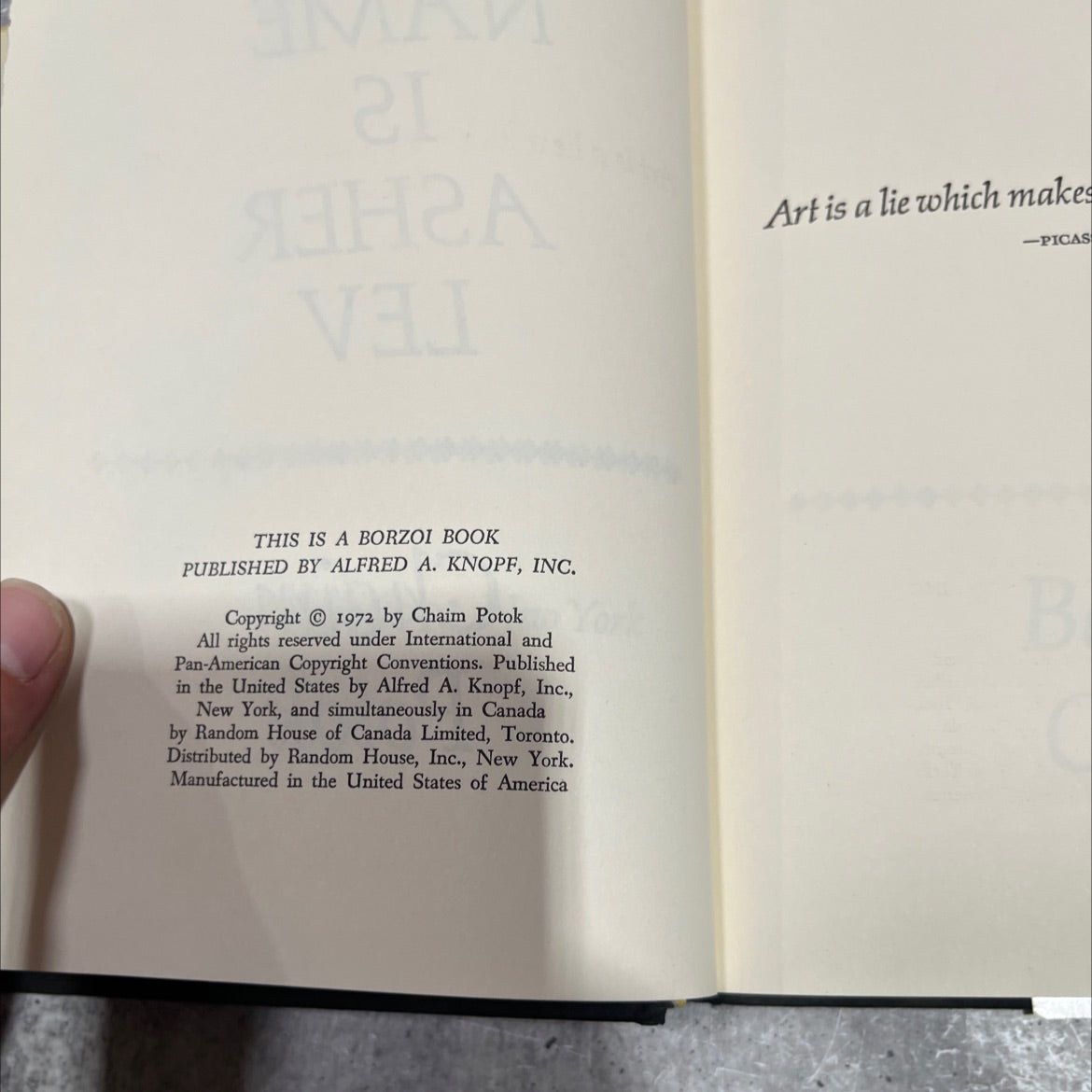 my name is asher lev book, by Chaim Potok, 1972 Hardcover image 3