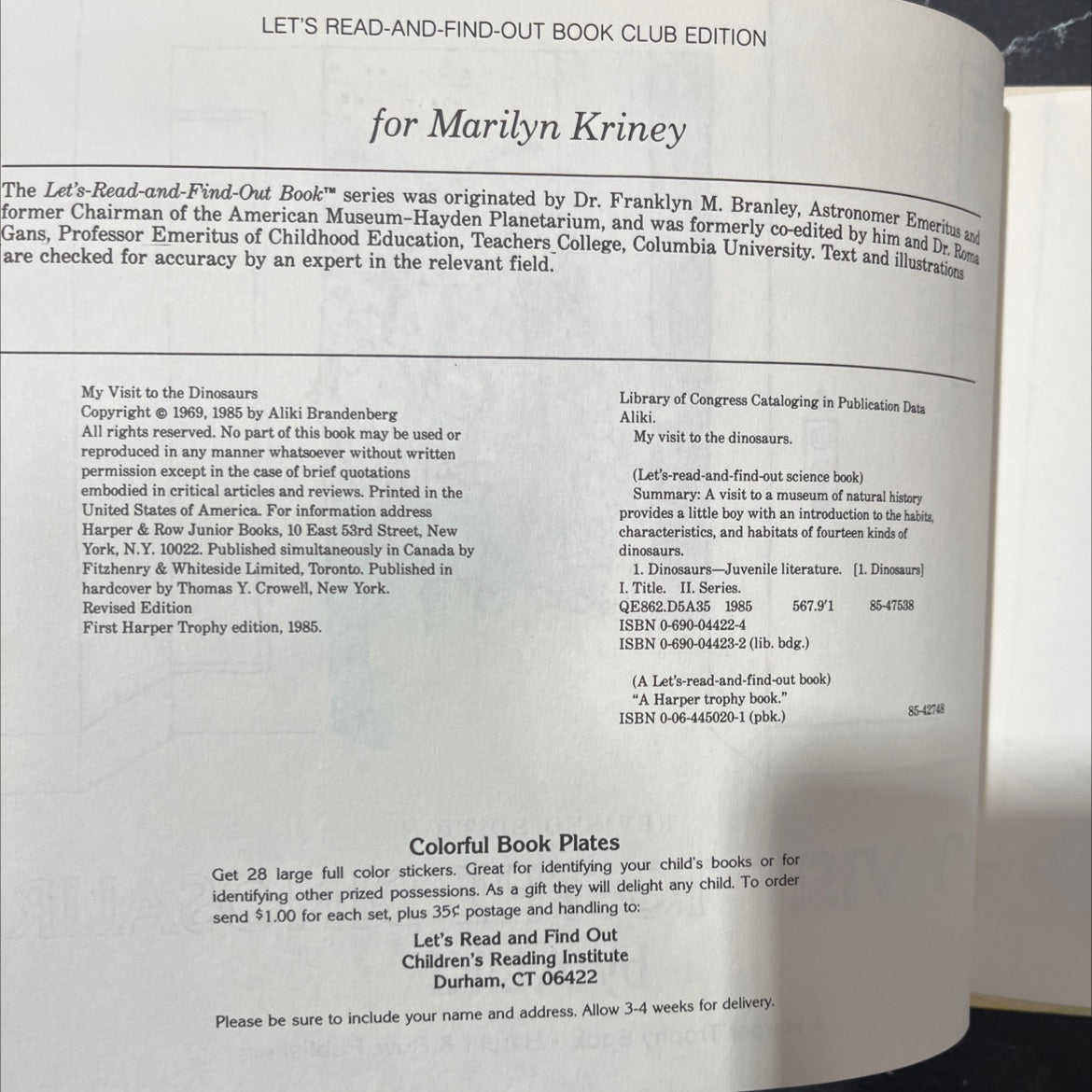 my visit to the dinosaurs book, by aliki, 1985 Hardcover image 3