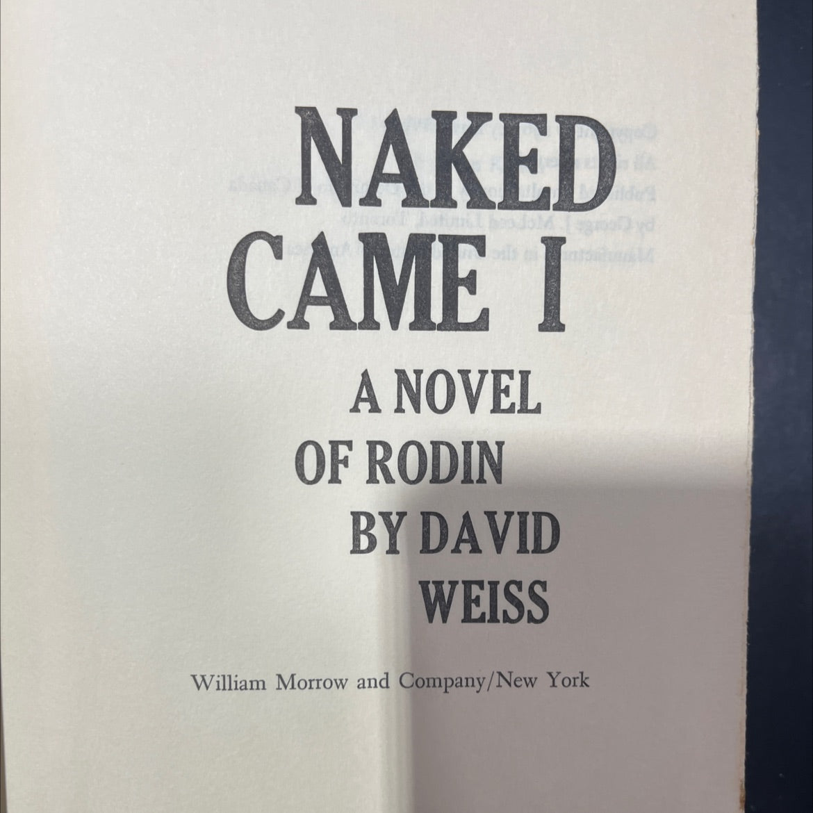naked came i a novel of rodin book, by david weiss, 1963 Hardcover image 2