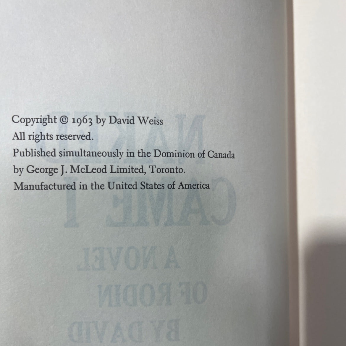 naked came i a novel of rodin book, by david weiss, 1963 Hardcover image 3