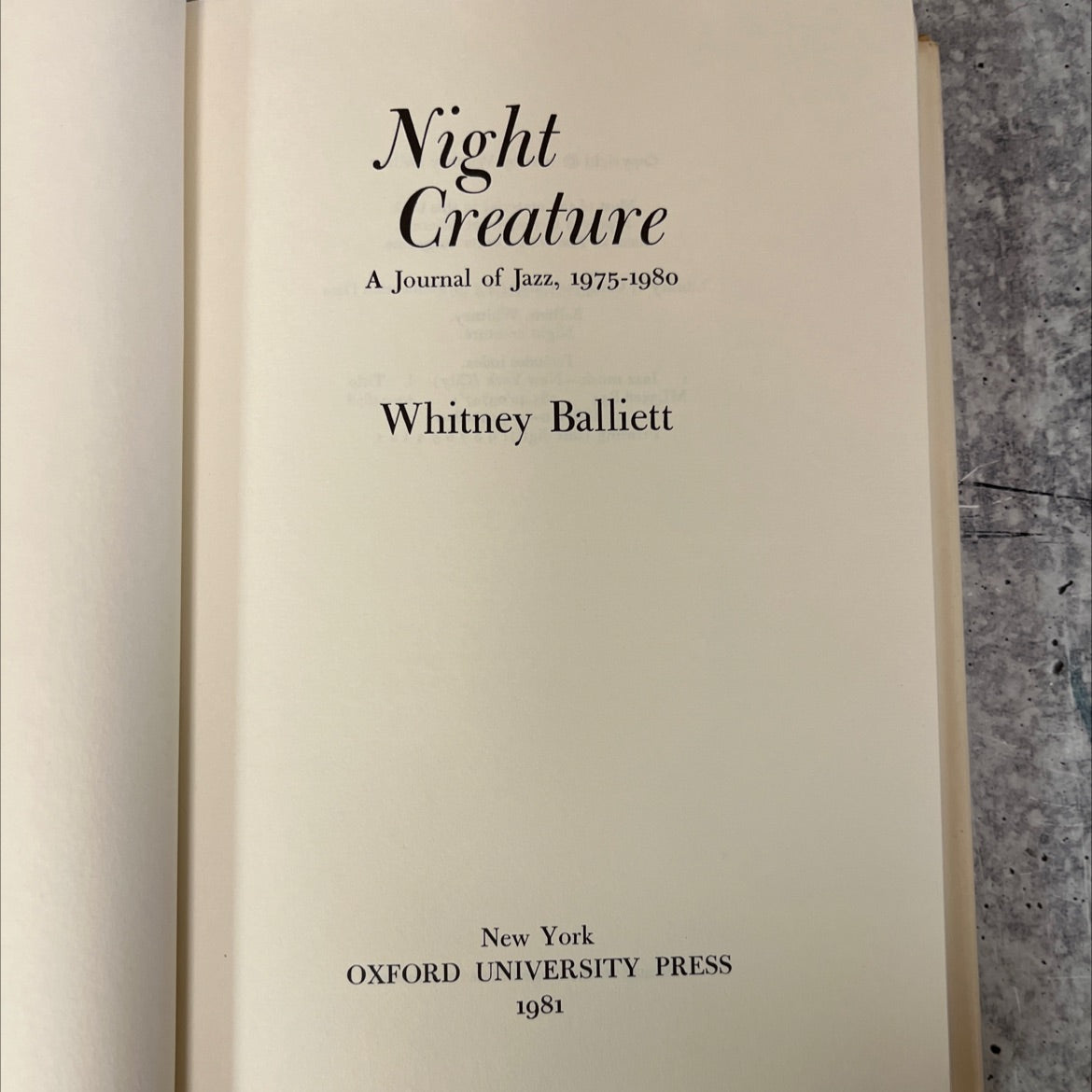 night creature book, by Whitney Balliett, 1981 Hardcover image 2