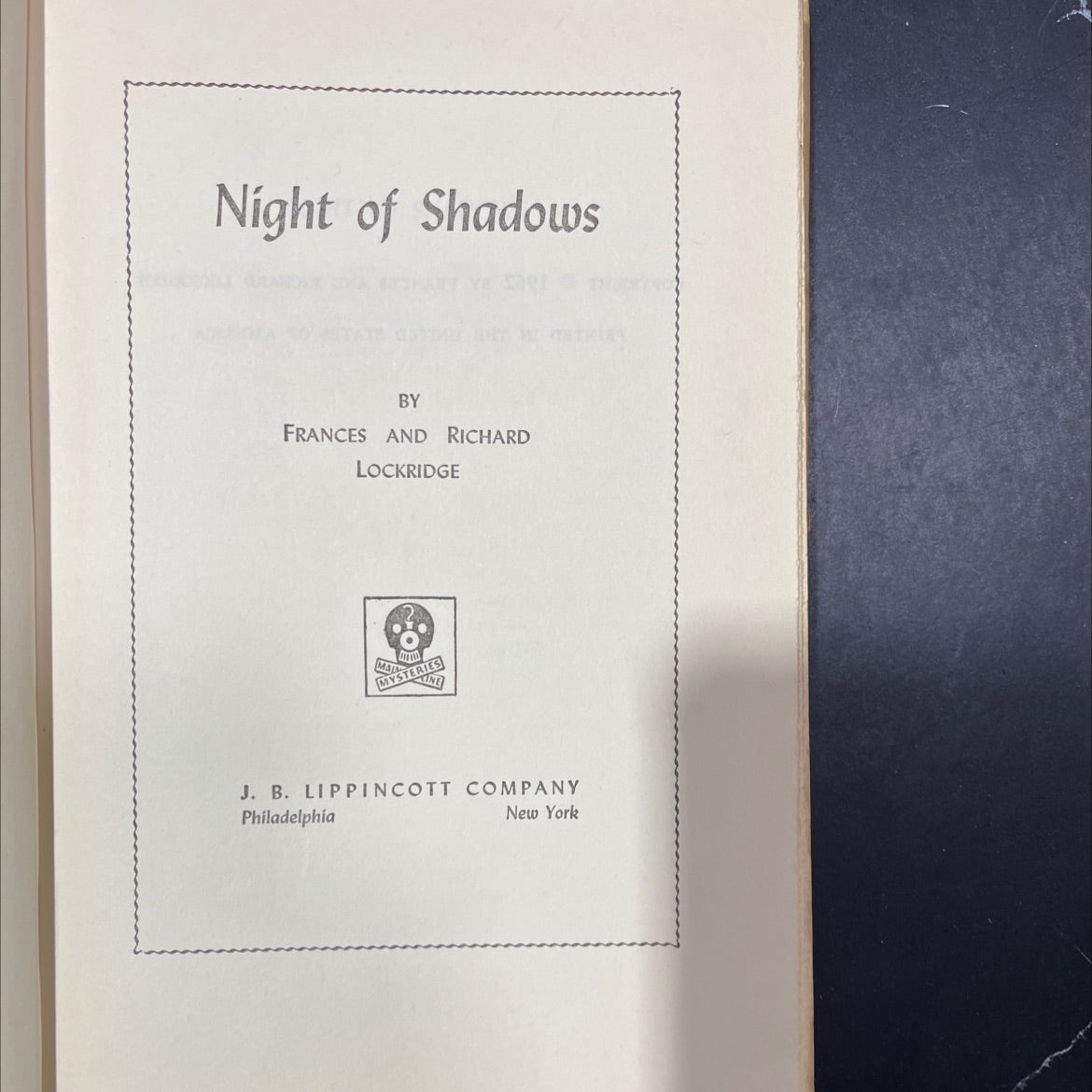 night of shadows book, by frances and richard lockridge, 1962 Hardcover image 2