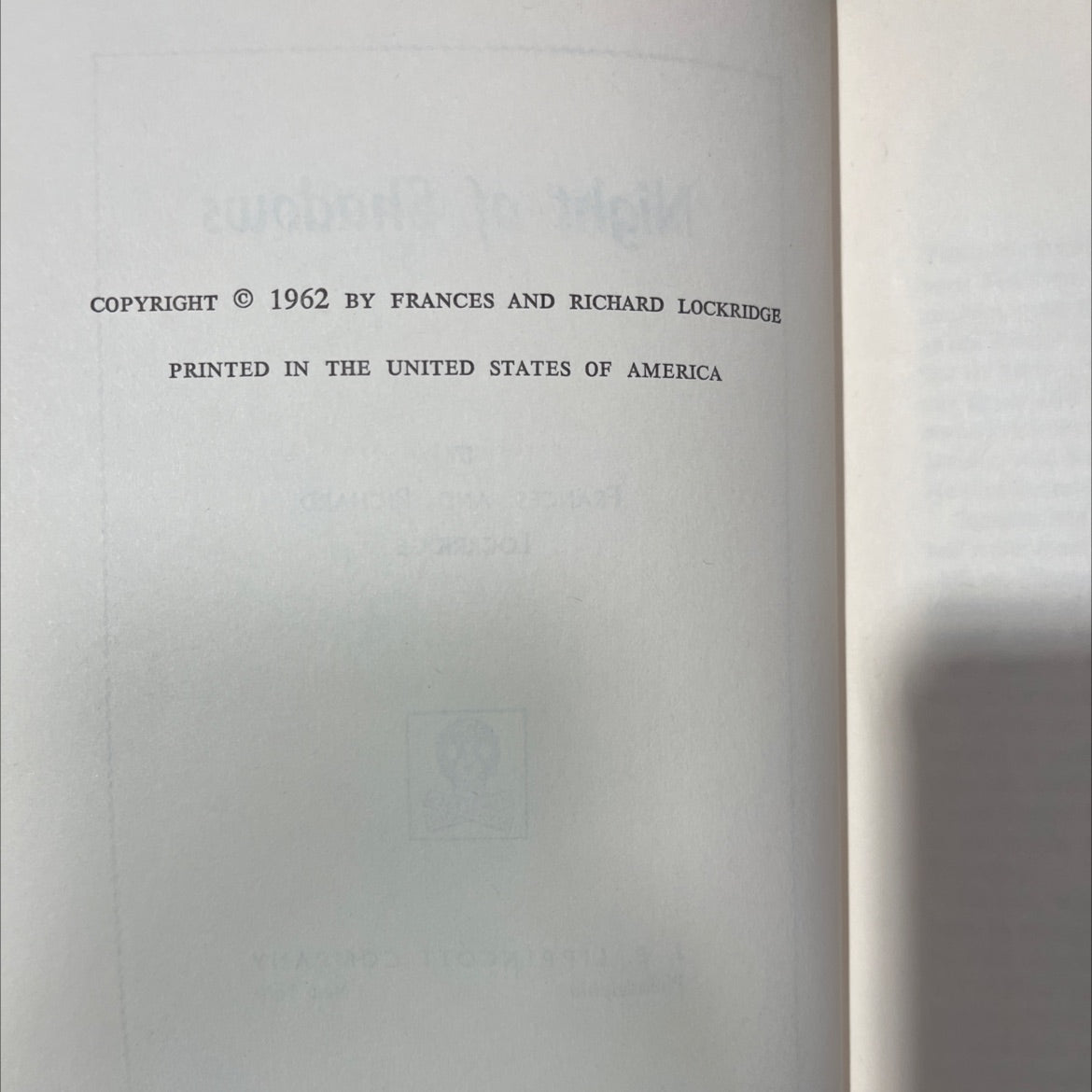 night of shadows book, by frances and richard lockridge, 1962 Hardcover image 3