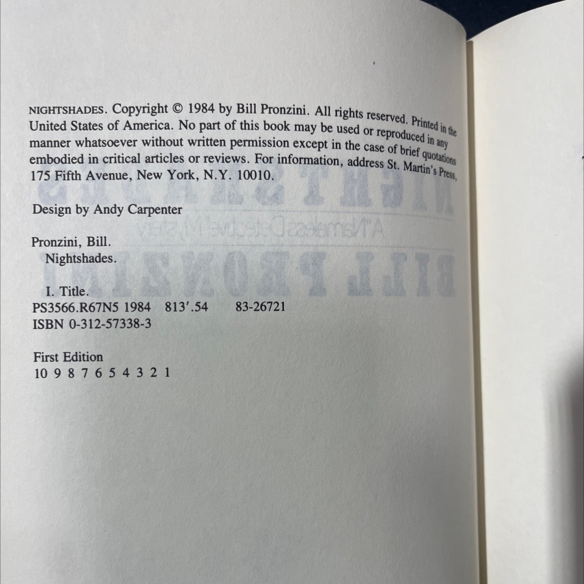 nightshades book, by Bill Pronzini, 1984 Hardcover image 3